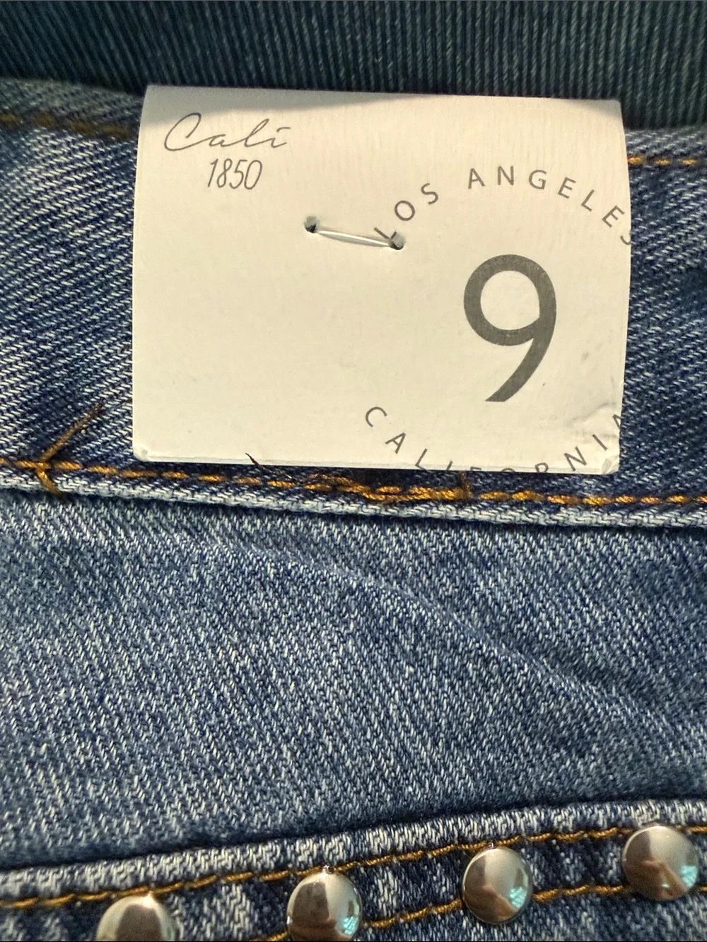 Cali 1850 Blue Medium Wash Silver Studded Wide Leg High Rise Denim Jeans NEW - Picture 14 of 16